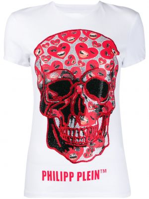 Slim fit t-krekls ar radzēm Philipp Plein balts