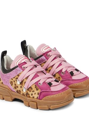 Sneakers i läder med mönster med mönster i leopard för tjejer Monnalisa