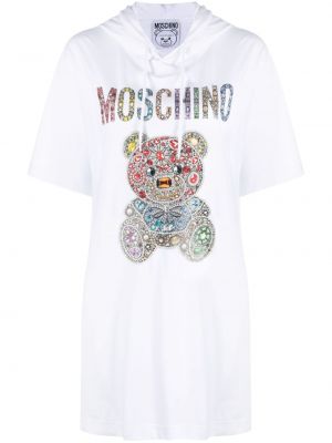 Kleid mit kapuze mit print Moschino weiß