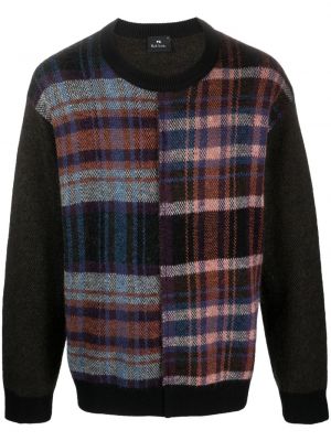 Kockovaný vlnený sveter z merina Ps Paul Smith čierna