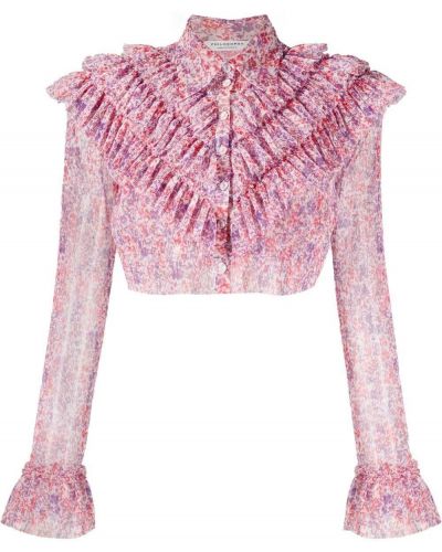 Ruffle trykt floral krage bluse Philosophy Di Lorenzo Serafini rosa