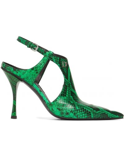 Кожени полуотворени обувки с принт Dsquared2 зелено