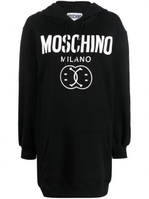 Haljina s kapuljačom s printom Moschino crna