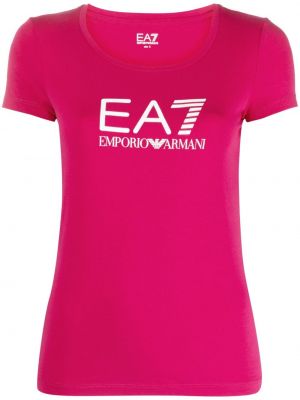 Tricou din bumbac cu imagine Ea7 Emporio Armani roz