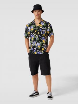 Рубашка на пуговицах из вискозы с тропическим принтом Review черная