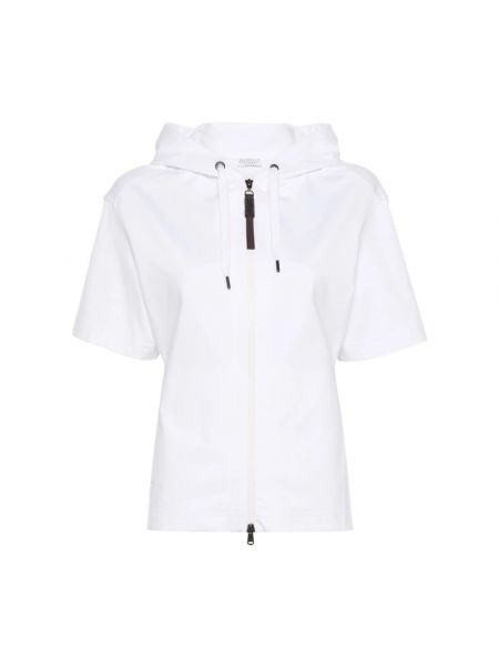 Bluza z kapturem z krótkim rękawem Brunello Cucinelli biała