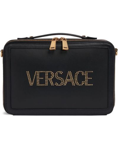 Kožená taška přes rameno se cvočky Versace černá