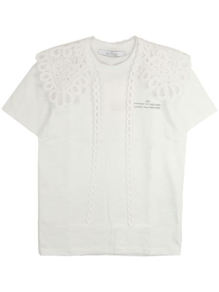 Βαμβακερή μπλούζα με δαντέλα Rokh λευκό