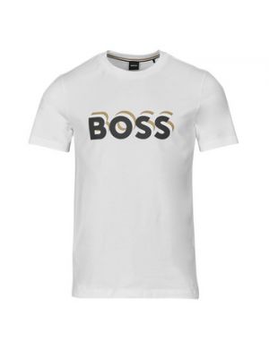 Koszulka bawełniana z nadrukiem z krótkim rękawem Boss biała