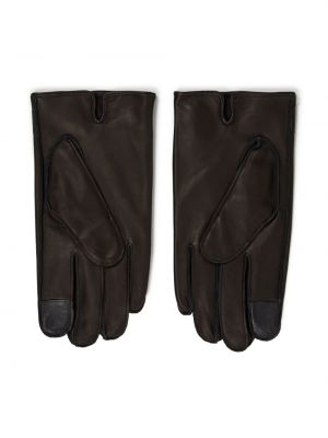 Kožené rukavice s výšivkou Karl Lagerfeld hnědé