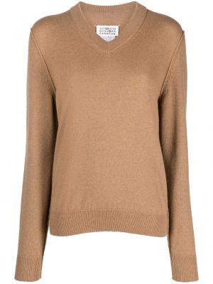 Кашмирен пуловер с v-образно деколте Maison Margiela кафяво