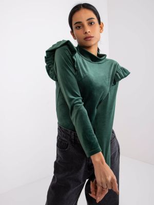 Bluza iz pliša z volani Fashionhunters zelena