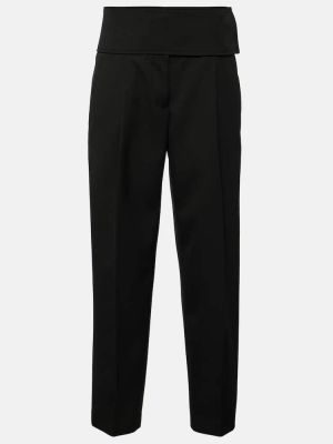 Vlněné kalhoty s vysokým pasem relaxed fit Jil Sander černé