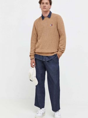 Sweter bawełniany Tommy Jeans beżowy