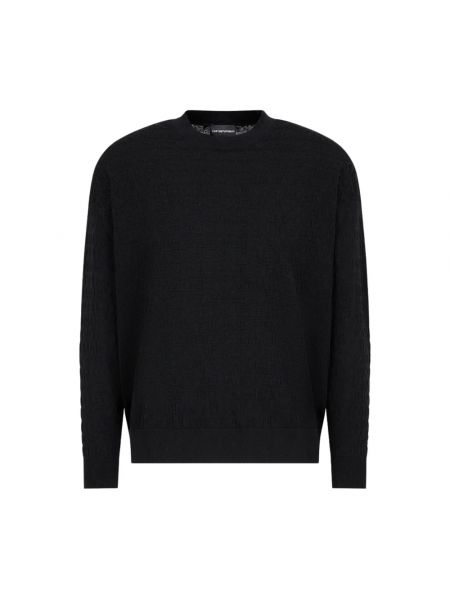 Sweter z długim rękawem żakardowy Emporio Armani czarny