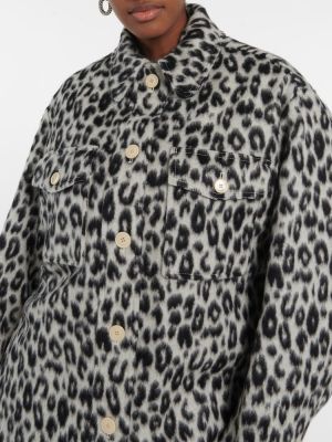 Volnena jakna s potiskom z leopardjim vzorcem Isabel Marant črna