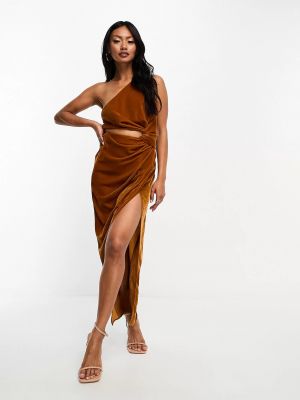 Бархатное длинное платье Asos коричневое