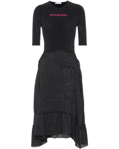 Sukienka midi z dżerseju asymetryczna Balenciaga czarna