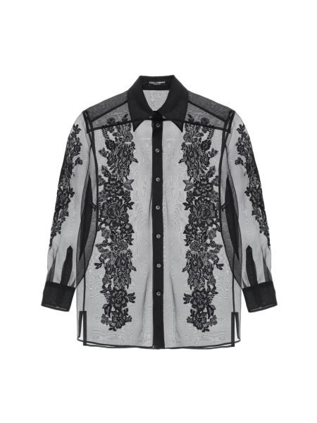 Jedwabna koszula koronkowa bawełniana Dolce And Gabbana czarna