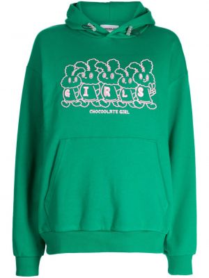 Raštuotas medvilninis džemperis su gobtuvu Chocoolate žalia