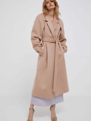 Vlněný kabát Calvin Klein růžový