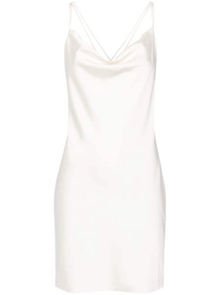 Сатенена коктейлна рокля Rotate бяло