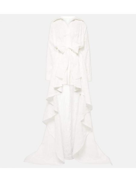 Asimetriškas medvilninis siuvinėtas maksi suknelė Norma Kamali balta