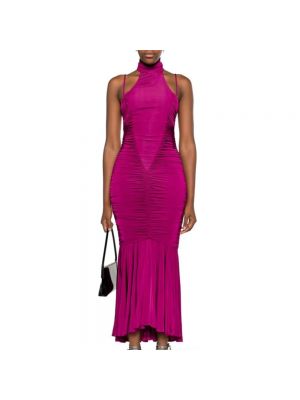 Sukienka długa z falbankami Versace Jeans Couture różowa