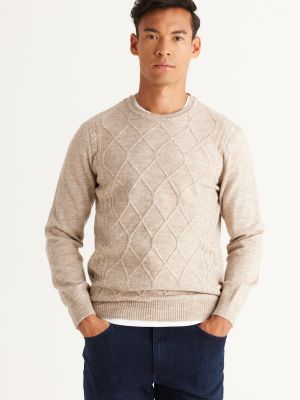 Pletený priliehavý sveter so slieňovým vzorom Altinyildiz Classics béžová