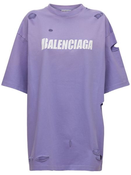 Camiseta desgastada de tela jersey Balenciaga violeta