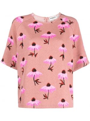 Květinové tričko s potiskem Essentiel Antwerp růžové