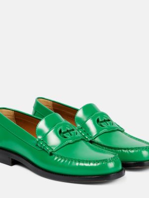 Kožené loafersy Gucci zelená