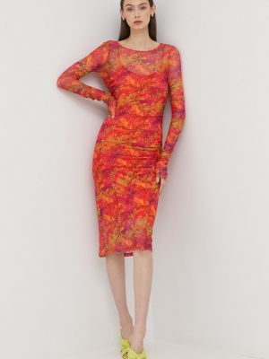 Přiléhavé midi šaty z polyesteru Patrizia Pepe - oranžová