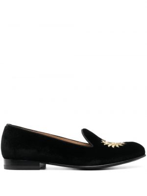 Aksamitne haftowane loafers Scarosso czarne