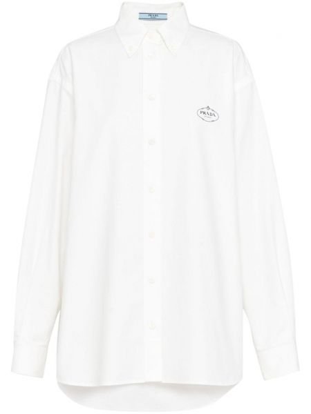 Βαμβακερό πουκάμισο με κέντημα Prada λευκό