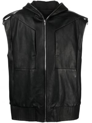 Kožená bunda bez rukávů s kapucí Rick Owens černá