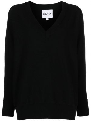 Кашмирен пуловер с v-образно деколте Kujten черно