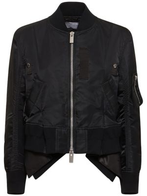 Plisovaná nylónová bunda na zips Sacai čierna