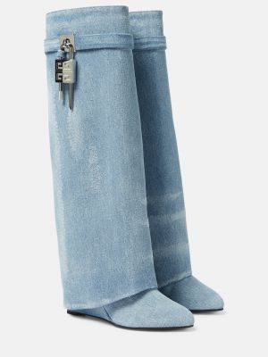 Джинсовые сапоги до колена с замком shark lock Givenchy синий
