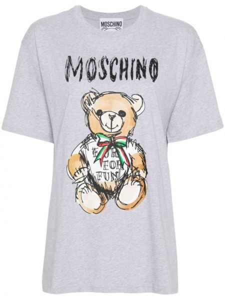 Pamučna majica s printom Moschino siva