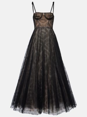 Krajkové dlouhé šaty s mašlí Giambattista Valli černé