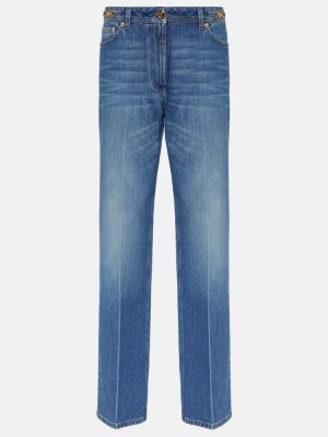 Straight fit džíny s vysokým pasem Versace modré