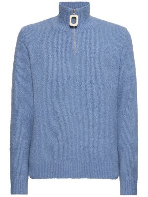 Suéter con cremallera de algodón de punto Jw Anderson azul