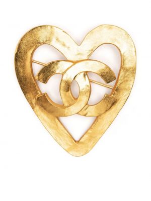 Placată cu aur brosa cu motiv cu inimi Chanel Pre-owned - auriu