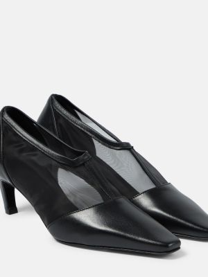 Мрежести кожени полуотворени обувки Toteme черно