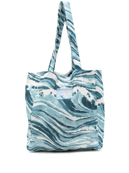 Λινή τσάντα shopper με σχέδιο με αφηρημένο print Maison Kitsuné