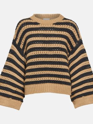 Кашмирен копринен вълнен пуловер Brunello Cucinelli кафяво