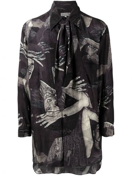 Długa koszula z nadrukiem w abstrakcyjne wzory Yohji Yamamoto czarna