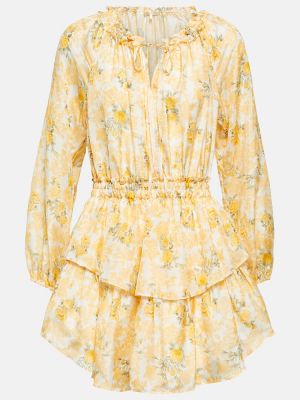 Svilena haljina s cvjetnim printom Loveshackfancy žuta