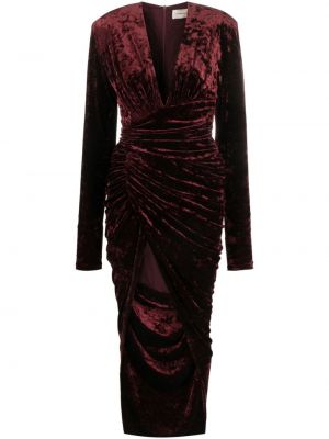 Drapiruotas asimetriškas veliūrinis suknele kokteiline Alexandre Vauthier raudona